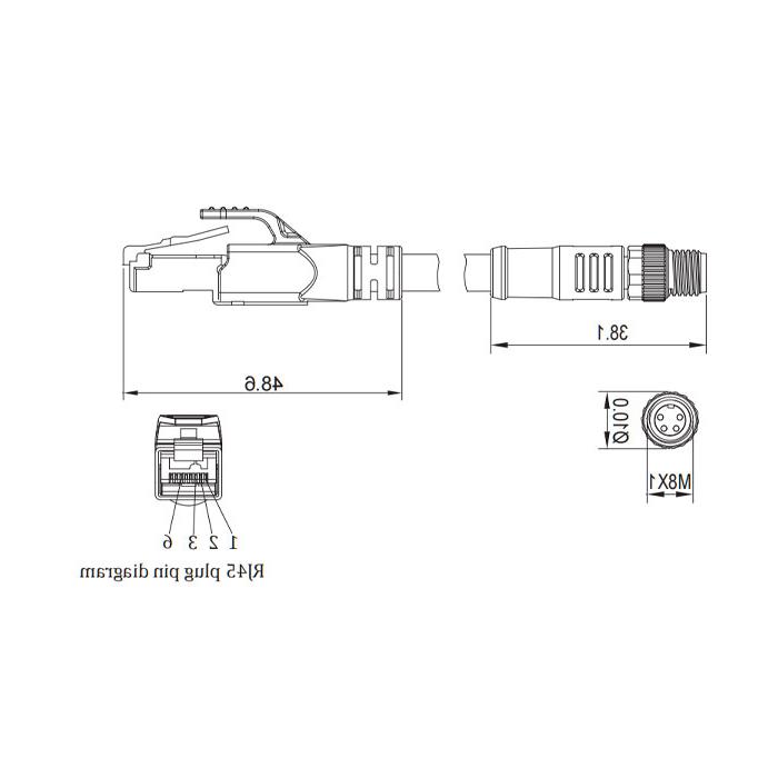 M8 4Pin公/RJ45公-双端预制PUR屏蔽软电缆- EtherCat网线-绿色护套- 0C3021-XXX